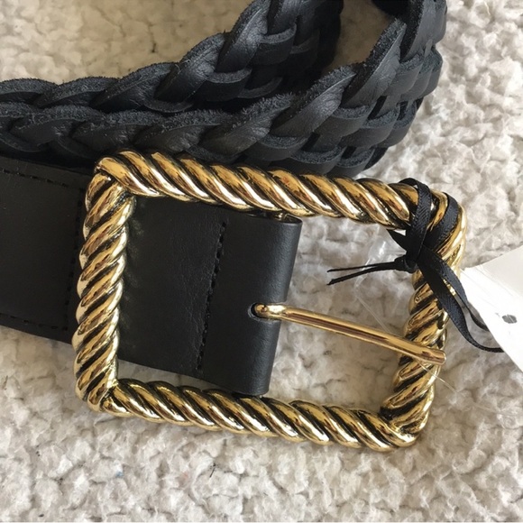 B-Low the Belt Black Braided Leather Belt with Gold Buckle